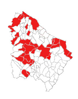 Mappa della provincia di Chieti con le 24 sedi comunali Avis